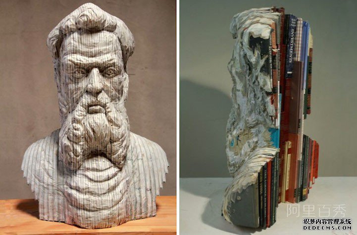 用书雕刻的栩栩如生的雕塑，痛恨读书的可以试试啦--阿里百秀